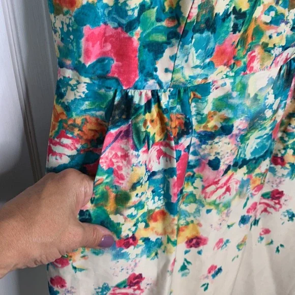 Anthropologie Maeve Tea Garden Sheath Dress Ivory Floral Sleeveless W-792 Size 8 - Picture 5 of 11